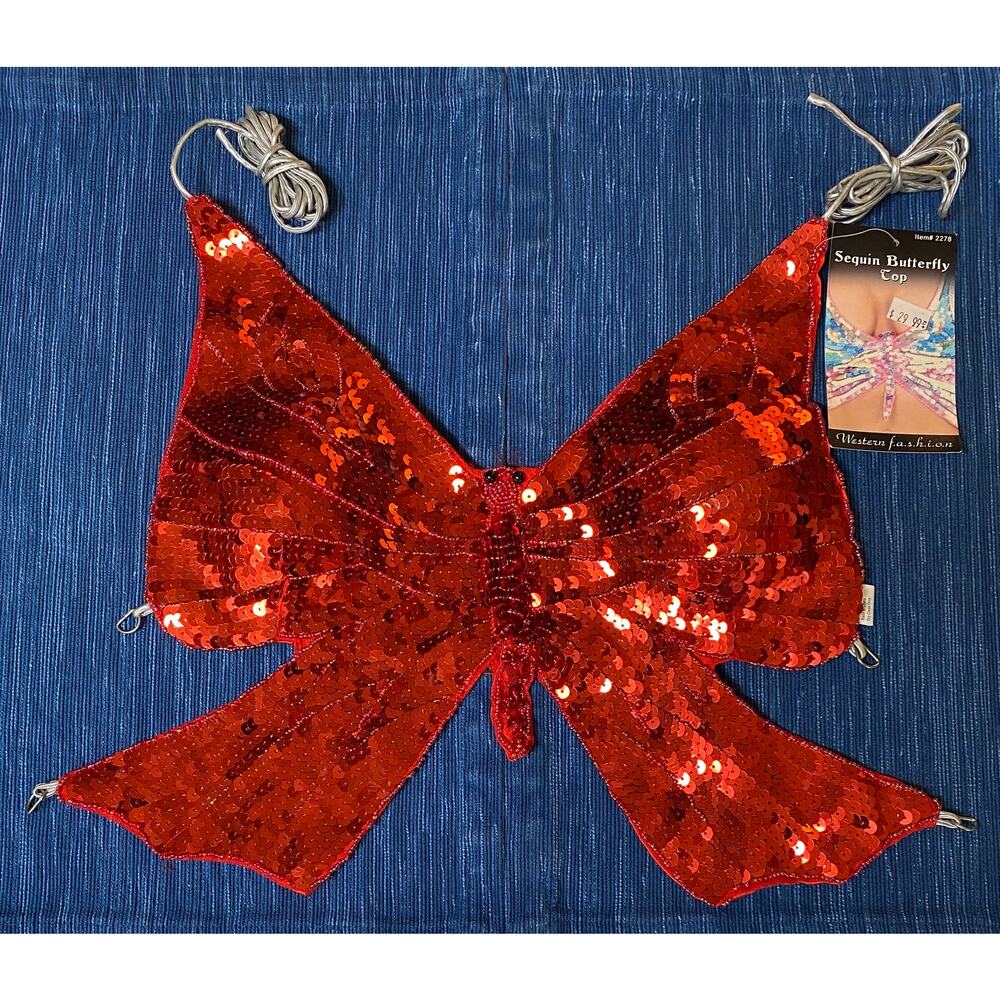 NWT Western Fashion Red Sequin Butterfly Top Rave NOS 2278 New 31B
